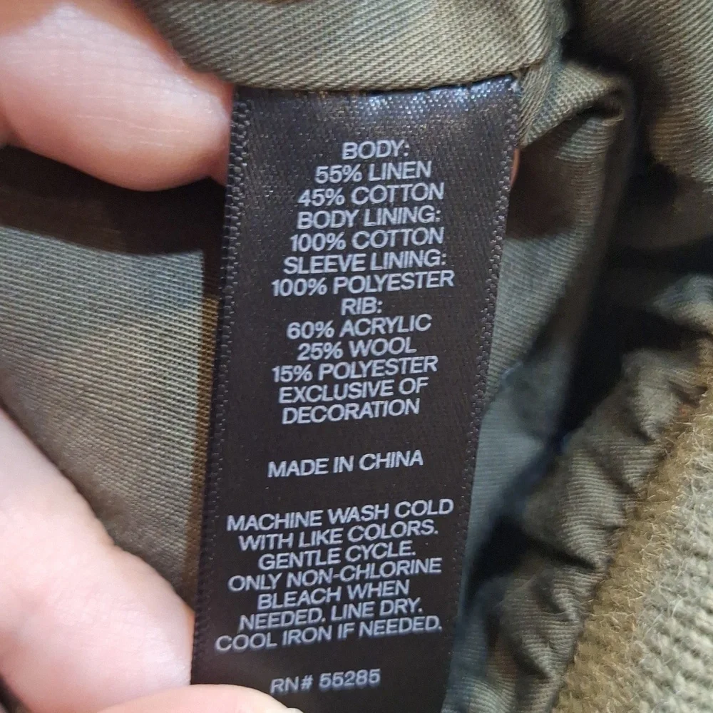 Express Mens‎ Bomber Jacket Olive Green Military Vibe New York Linen Blend AS IS